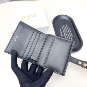 【AT3409】CELINEパリブランドのシンプルなレザーショートウォレット