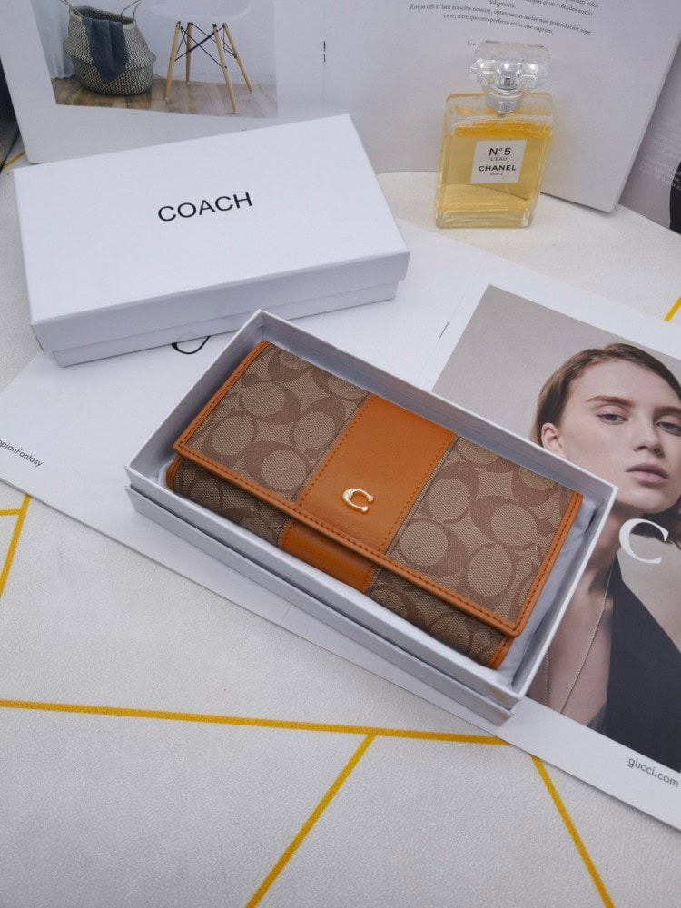 【AT3457】CoachのクラシックなCロゴプリントとカラーブロックの長財布。ファッショナブルでエレガント、大きな収納スペース設計、軽い贅沢なベーシックアイテム。