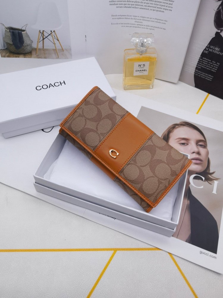 【AT3457】CoachのクラシックなCロゴプリントとカラーブロックの長財布。ファッショナブルでエレガント、大きな収納スペース設計、軽い贅沢なベーシックアイテム。