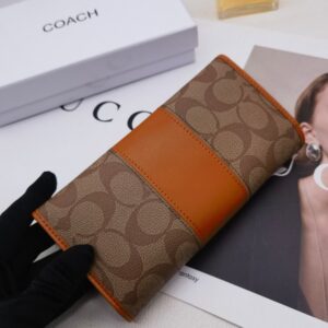 【AT3457】CoachのクラシックなCロゴプリントとカラーブロックの長財布。ファッショナブルでエレガント、大きな収納スペース設計、軽い贅沢なベーシックアイテム。