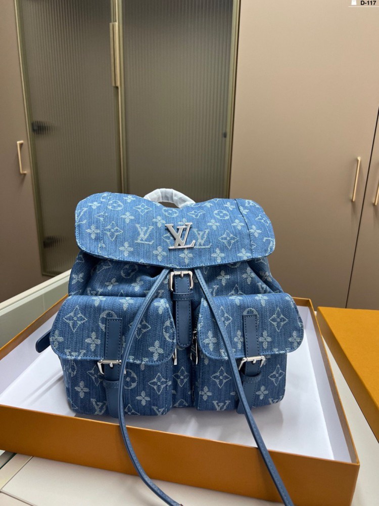 【AT3490】LVモノグラム ブルー デニム リュックサック ヴィンテージトレンド ライトラグジュアリー ベーシック