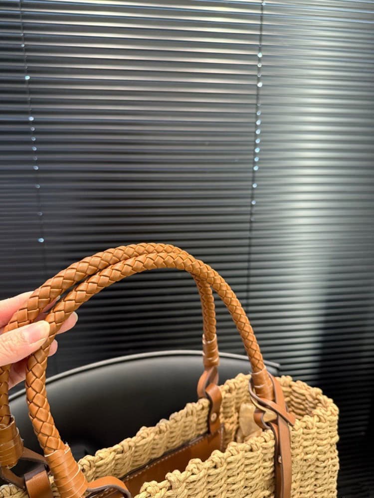 【AT3516】Prada プラダのクラシックな編みかごトートバッグ、カジュアルでおしゃれなストローハンドバッグ