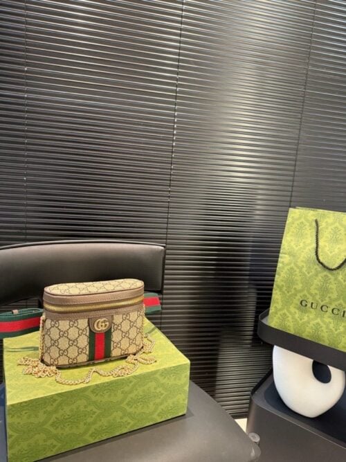 【AT3519】Gucci Ophidia GG Supremeクラシックミニカメラバッグ（ダブルショルダーストラップ+チェーン付き）