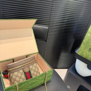 【AT3519】Gucci Ophidia GG Supremeクラシックミニカメラバッグ（ダブルショルダーストラップ+チェーン付き）