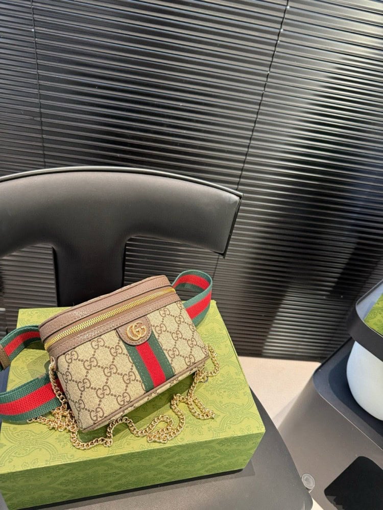 【AT3519】Gucci Ophidia GG Supremeクラシックミニカメラバッグ（ダブルショルダーストラップ+チェーン付き）