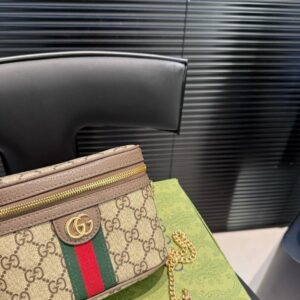 【AT3519】Gucci Ophidia GG Supremeクラシックミニカメラバッグ（ダブルショルダーストラップ+チェーン付き）