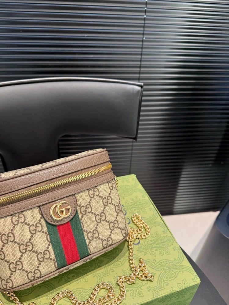【AT3519】Gucci Ophidia GG Supremeクラシックミニカメラバッグ（ダブルショルダーストラップ+チェーン付き）