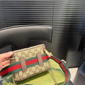【AT3519】Gucci Ophidia GG Supremeクラシックミニカメラバッグ（ダブルショルダーストラップ+チェーン付き）
