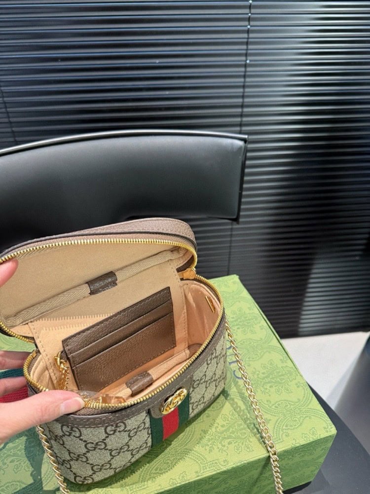 【AT3519】Gucci Ophidia GG Supremeクラシックミニカメラバッグ（ダブルショルダーストラップ+チェーン付き）