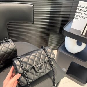 【AT3524】Chanel CFミニクラシックフラップバッグ | ブラックダイヤ柄チェーンバッグ | 上質で万能なワンショルダーショルダーバッグ