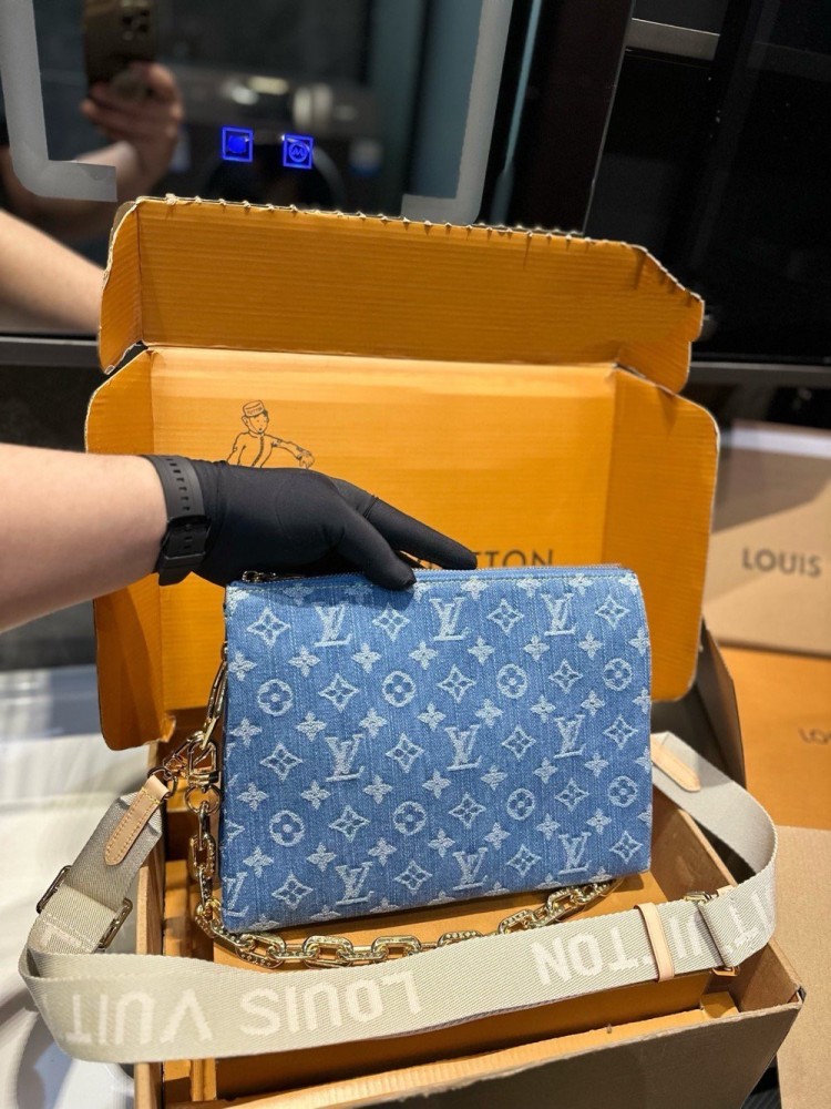 【AT3533】LVクッションデニムパッチワークバッグ。レトロでトレンディー、ファッションと万能。