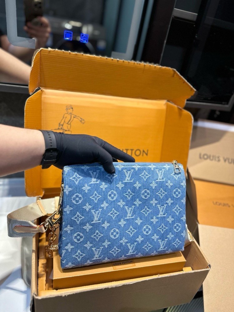 【AT3533】LVクッションデニムパッチワークバッグ。レトロでトレンディー、ファッションと万能。