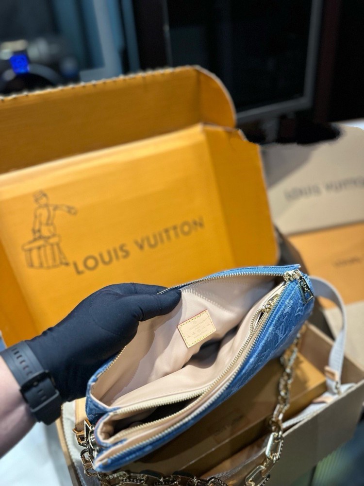 【AT3533】LVクッションデニムパッチワークバッグ。レトロでトレンディー、ファッションと万能。