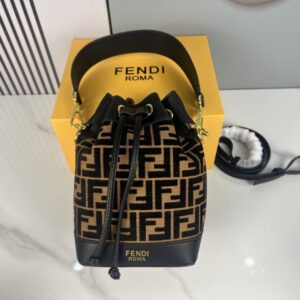【AT3543】Fendi クラシック FF モノグラム バケツバッグ ビンテージキャンバスと牛革の組み合わせ オールマッチの紐付きバッグ ショルダーと斜め掛けの両用