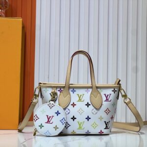 【AT3547】Louis Vuittonのクラシックなカラーモノグラム柄のトートバッグ、ビンテージ風の小さなハンドバッグ、ミニコインケース付き