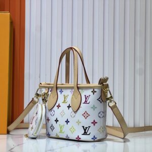 【AT3547】Louis Vuittonのクラシックなカラーモノグラム柄のトートバッグ、ビンテージ風の小さなハンドバッグ、ミニコインケース付き
