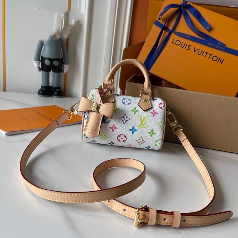 【AT3557】Louis VuittonのLV白いモノグラムミニクッションバッグ、ファッショナブルなリボンショルダー斜めがけハンドバッグ。