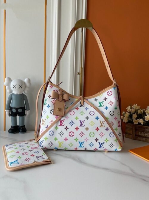 【AT3559】Louis Vuitton ルイ・ヴィトン LV 大型ホワイトレインボーモノグラムハンドバッグショルダーバッグ。
