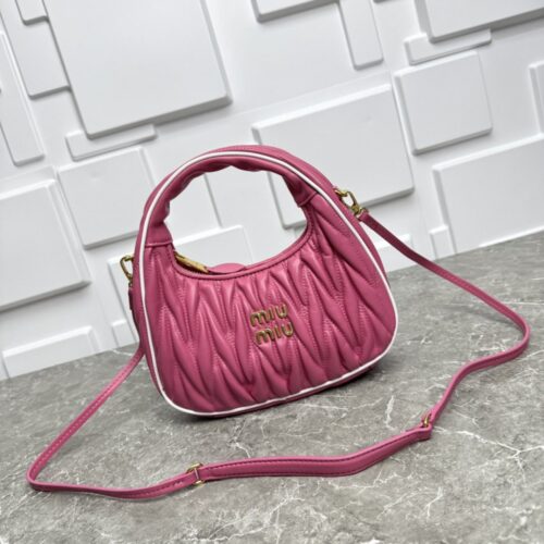 【AT3575】Miu Miu ミュウミュウのピンクのプリーツミニハンドバッグ、ショルダーバッグ