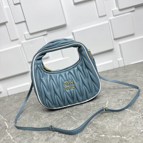 【AT3576】Miu Miu ミュウミュウのファッションプリーツショルダーバッグ（アドバンストグレーブルー）