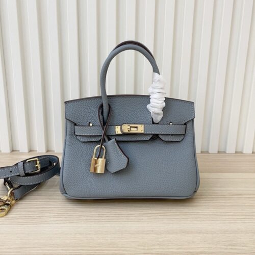 【AT3583】Hermes エルメスの高級手作り牛革プラチナバッグ（スモッグブルー）