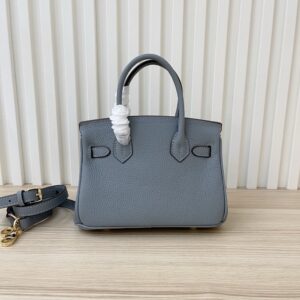 【AT3583】Hermes エルメスの高級手作り牛革プラチナバッグ（スモッグブルー）
