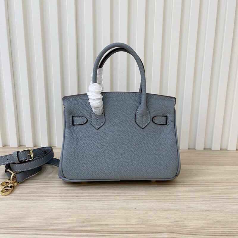 【AT3583】Hermes エルメスの高級手作り牛革プラチナバッグ（スモッグブルー）