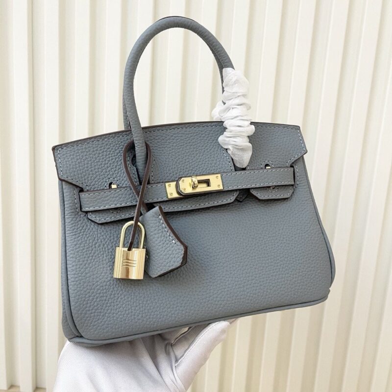【AT3583】Hermes エルメスの高級手作り牛革プラチナバッグ（スモッグブルー）