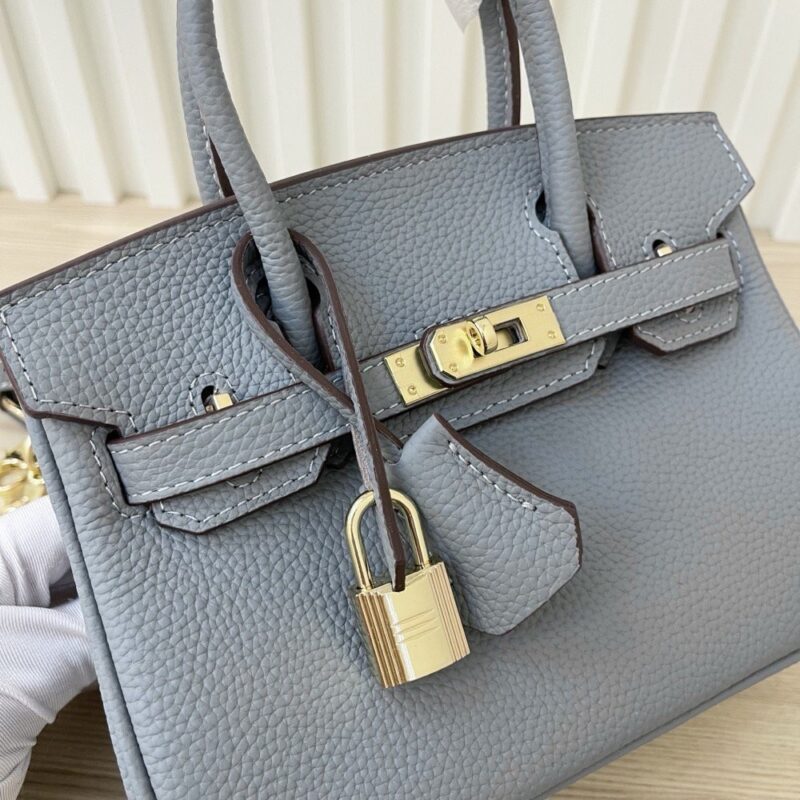 【AT3583】Hermes エルメスの高級手作り牛革プラチナバッグ（スモッグブルー）