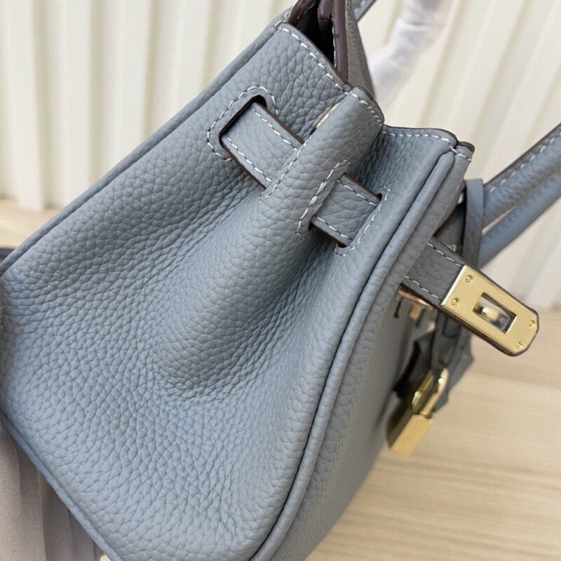 【AT3583】Hermes エルメスの高級手作り牛革プラチナバッグ（スモッグブルー）