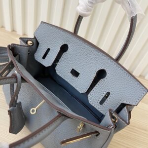 【AT3583】Hermes エルメスの高級手作り牛革プラチナバッグ（スモッグブルー）