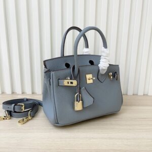 【AT3583】Hermes エルメスの高級手作り牛革プラチナバッグ（スモッグブルー）