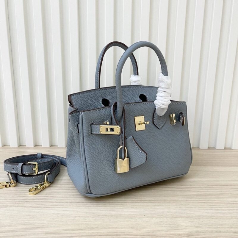 【AT3583】Hermes エルメスの高級手作り牛革プラチナバッグ（スモッグブルー）
