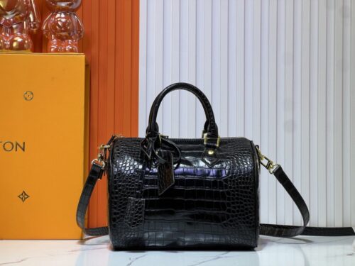 【AT3612】Louis Vuittonの定番Speedyバッグ👜クロコダイル柄ブラックハンドバッグ