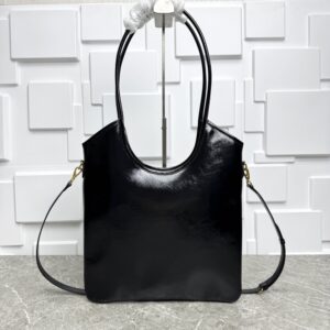 【AT3617】🖤👜✨ Miu Miuのファッションクラシック：黒いパテントレザートートバッグ - エレガントでモダンな完璧な融合