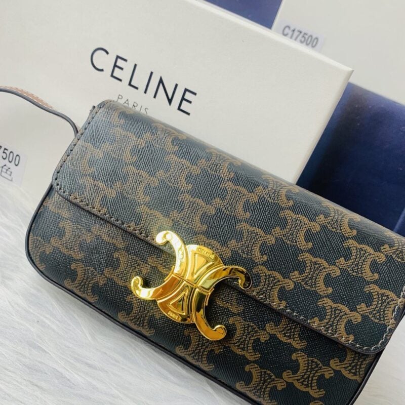 【AT3676】CELINE TRIOMPHE オールドフラワー柄ショルダーバッグ