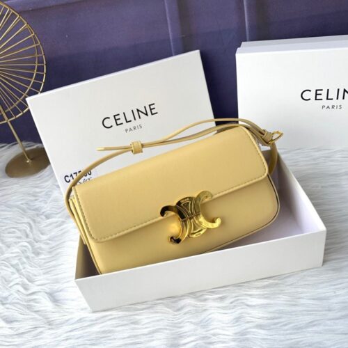 【AT3677】CELINE TRIOMPHE ゴールドのCCロゴが施されたアクセントバッグ