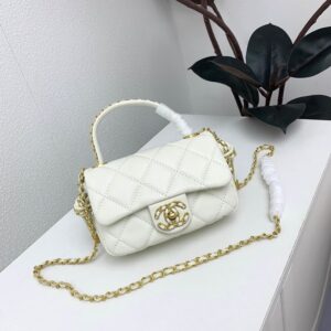 【AT3686】 Chanel クラシックミニ CF フラップチェーンバッグ - ラグジュアリーなアイボリー 白