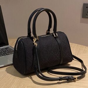 【AT3694】🖤 Tory Burch クラシックな黒い刺繍入りボストンバッグ 🖤