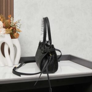 【AT3700】Pradaミニ編みトートバッグ✨ レトロなブラックゴールドデザイン👜 ラグジュアリーウェア 💫