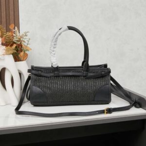 【AT3700】Pradaミニ編みトートバッグ✨ レトロなブラックゴールドデザイン👜 ラグジュアリーウェア 💫