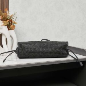 【AT3700】Pradaミニ編みトートバッグ✨ レトロなブラックゴールドデザイン👜 ラグジュアリーウェア 💫