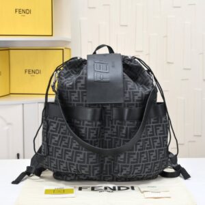 【AT3783】🎒 Fendi FFロゴ レトロなカジュアル リュックサック - ブラック 🖤✨