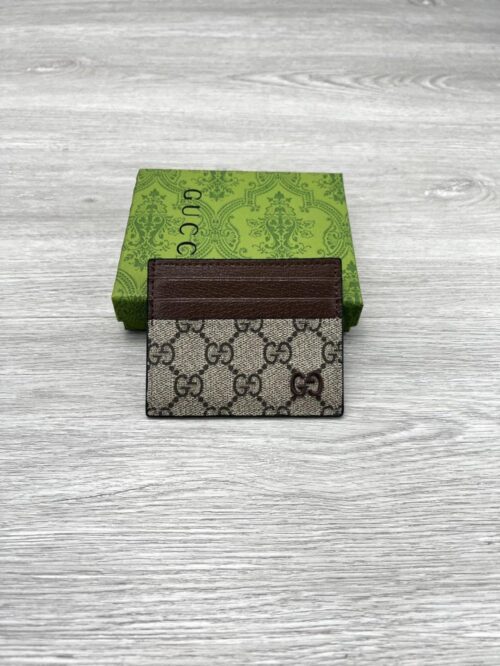 【AT3921】🌟Gucciクラシックモノグラムキャンバスカードホルダー | GGスプリームダブルGロゴ | ブラウンレザーコンビデザイン💼✨