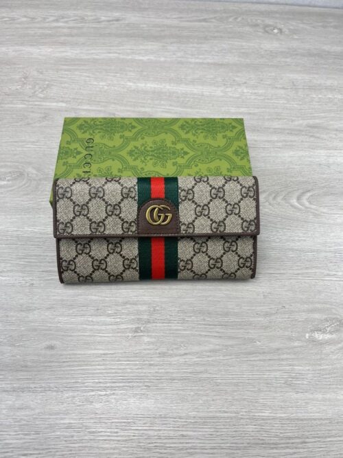 【AT3935】👜 Gucci オフィディア クラシック ストライプ キャンバス 長財布💚❤️