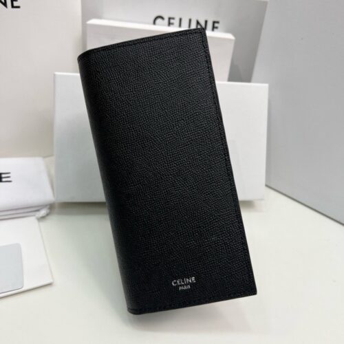 【AT3965】✨Celine Paris ハイエンドでシンプルなロングウォレット✨ ブラックグレインレザー｜クラシックでエレガント｜大容量デザイン