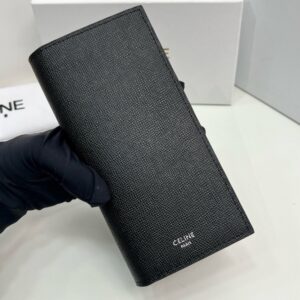 【AT3965】✨Celine Paris ハイエンドでシンプルなロングウォレット✨ ブラックグレインレザー｜クラシックでエレガント｜大容量デザイン