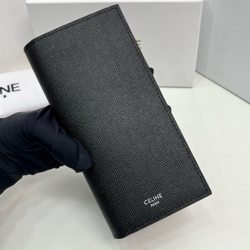【AT3965】✨Celine Paris ハイエンドでシンプルなロングウォレット✨ ブラックグレインレザー｜クラシックでエレガント｜大容量デザイン
