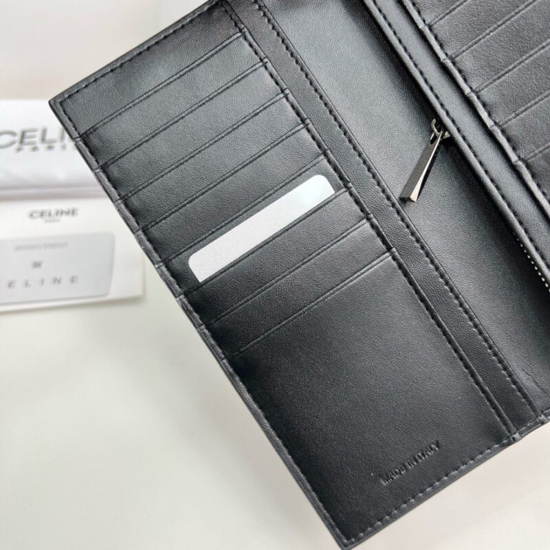 【AT3965】✨Celine Paris ハイエンドでシンプルなロングウォレット✨ ブラックグレインレザー｜クラシックでエレガント｜大容量デザイン