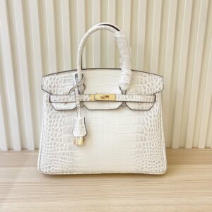 【AT4044】🌟 Hermès エルメス バーキンシリーズ ホワイトクロコダイルテクスチャー ハンドバッグ オートクチュール✨